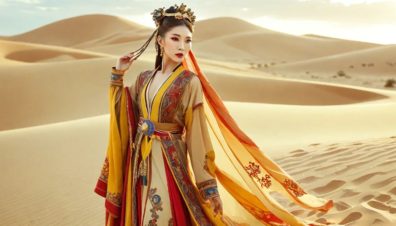 沙漠公主，在金色阳光下显得格外美丽