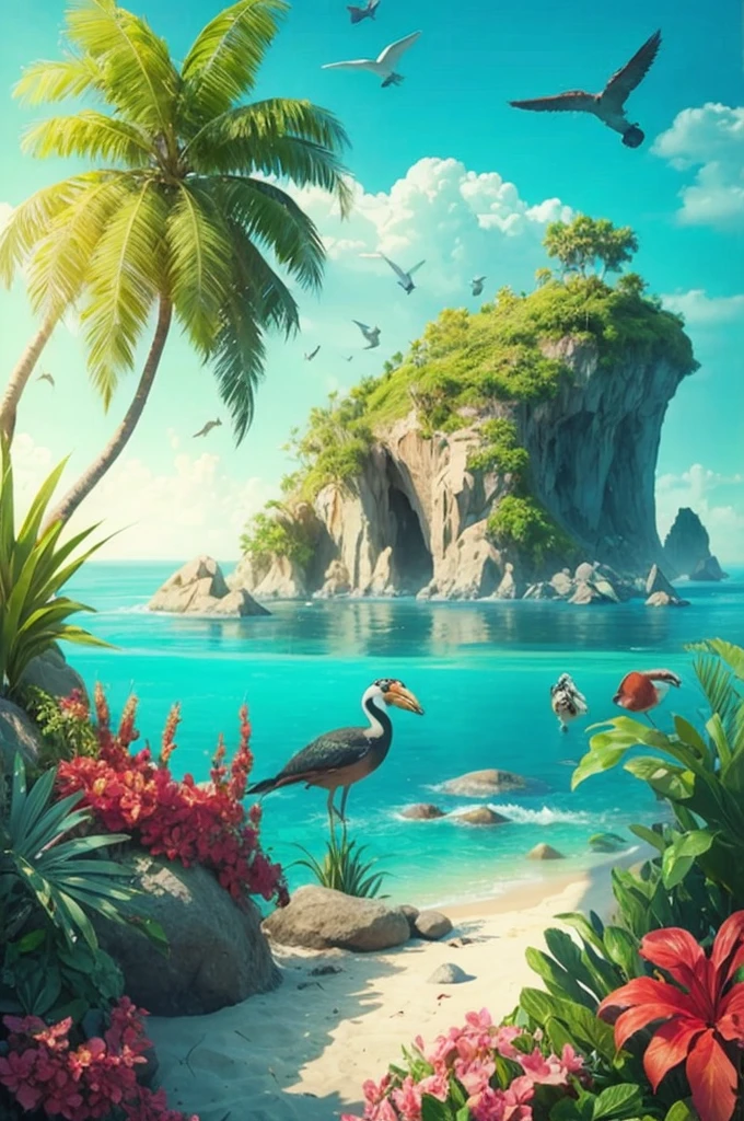 Adjust this image and add sand and make a realistic tropical background 