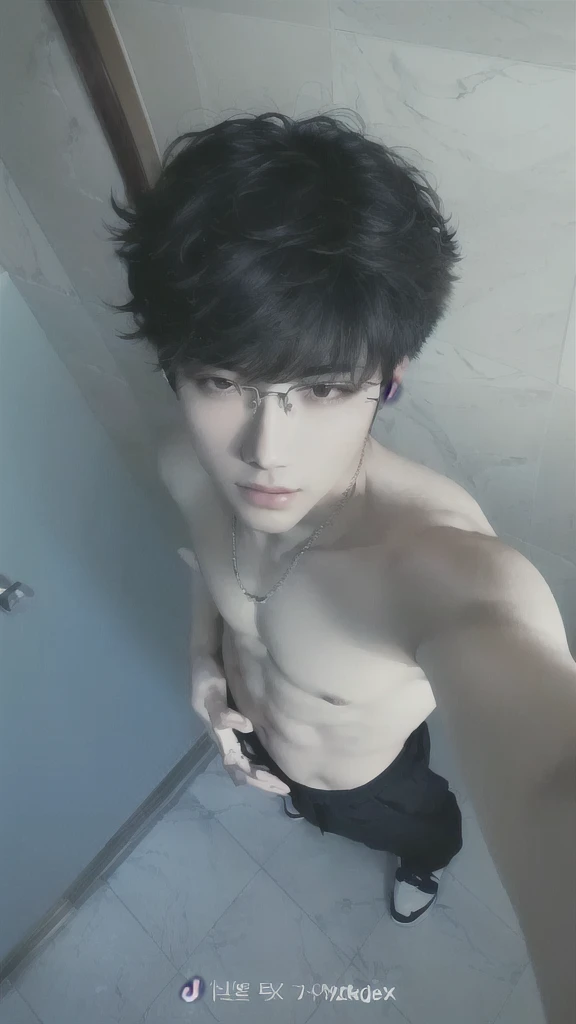 a man with glasses standing in a bathroom, south korean man, ulzzang with glasses, muscular korean boy 21 years old, filtered image, young man, Yeonjun, Yeonjun txt, Yeonjun TOMORROW X TOGETHER, detailed portrait, beautiful detailed eyes, beautiful detailed lips, extremely detailed eyes and face, long eyelashes, handsome, muscular build, stylish glasses, wet hair, lighting, realistic, photorealistic, high quality, 8k, masterpiece, intricate details, cinematic lighting, dramatic shadows, vivid colors, emotional expression