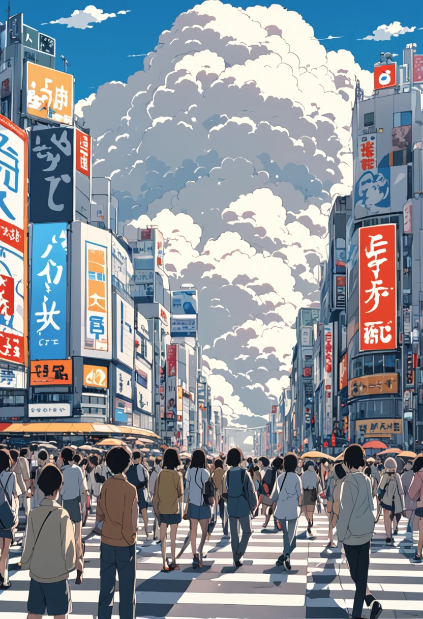 ((anime: 1.4, shape)), (masterpiece, Highest quality, Highest quality), (Very detailed, The perfect solution), ((16K, High resolution)) (Shibuya Scramble Crossing, anime Style, Cumulonimbus, blue sky, crowd), ( anime: 1.4, shape)), (masterpiece, Highest quality, Highest quality), (Very detailed, The perfect solution). and {Lofi Art, ローリー・グリースリーのstyle, makoto shinkai'style, anime Aesthetic}, break {(Produces images with over 40 million pixels of information and cinematic detail。Hot on Sony's Slur).}