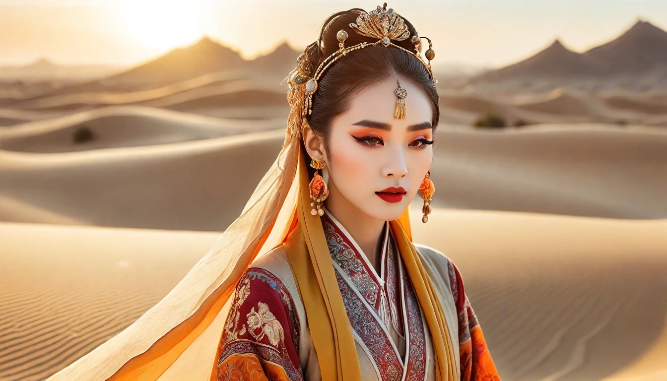 沙漠公主，在金色阳光下显得格外美丽