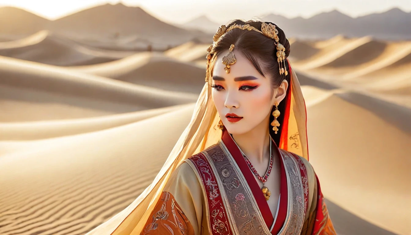 沙漠公主，在金色阳光下显得格外美丽