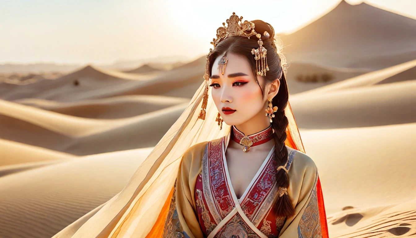 沙漠公主，在金色阳光下显得格外美丽
