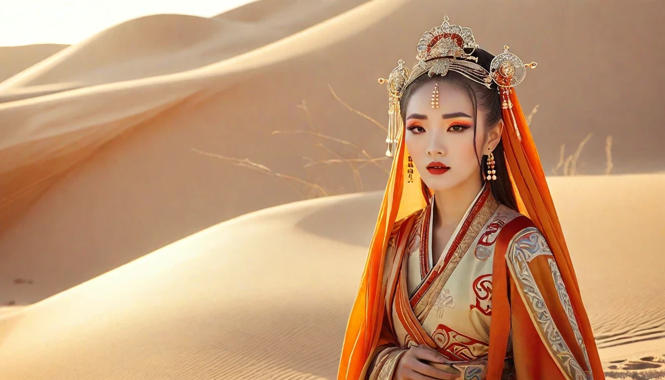沙漠公主，在金色阳光下显得格外美丽