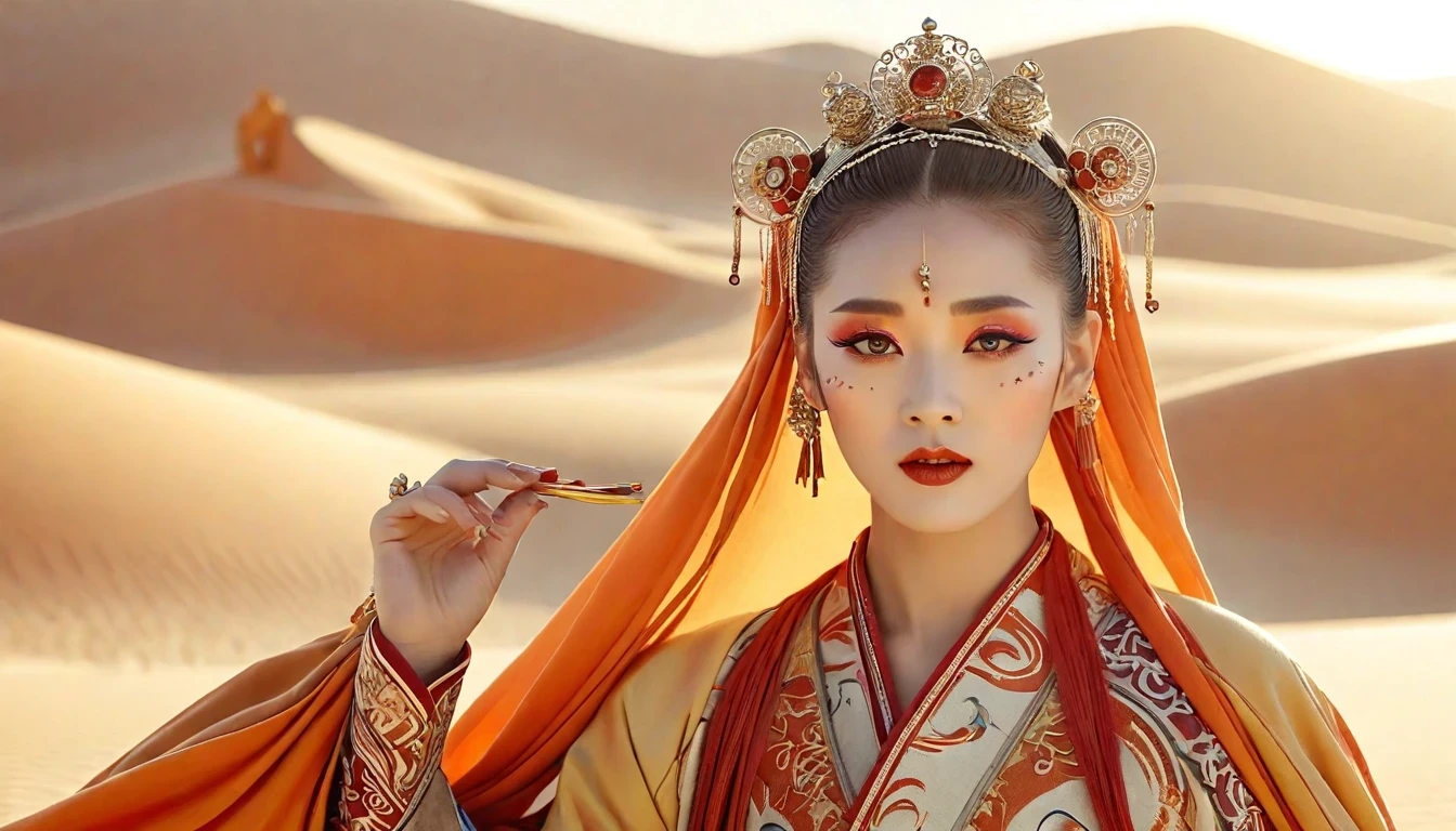 沙漠公主，在金色阳光下显得格外美丽