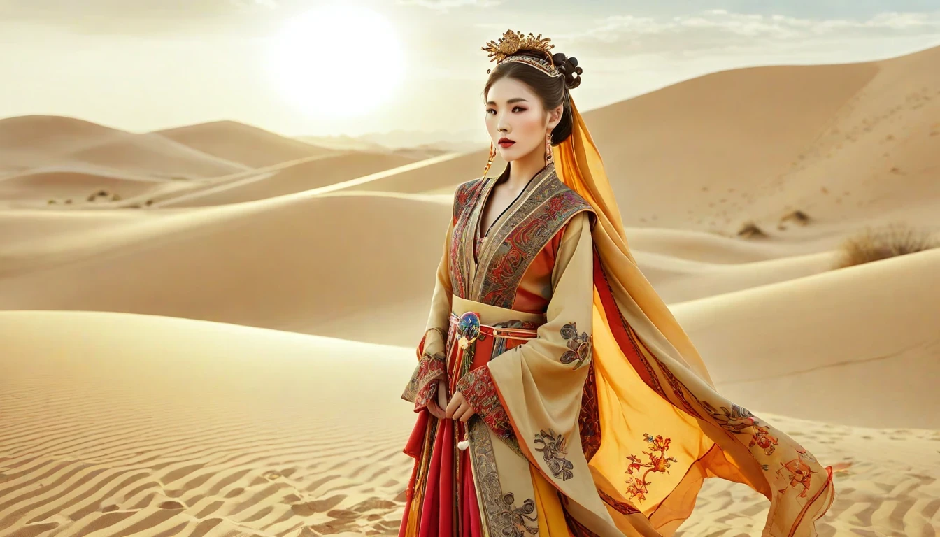 沙漠公主，在金色阳光下显得格外美丽