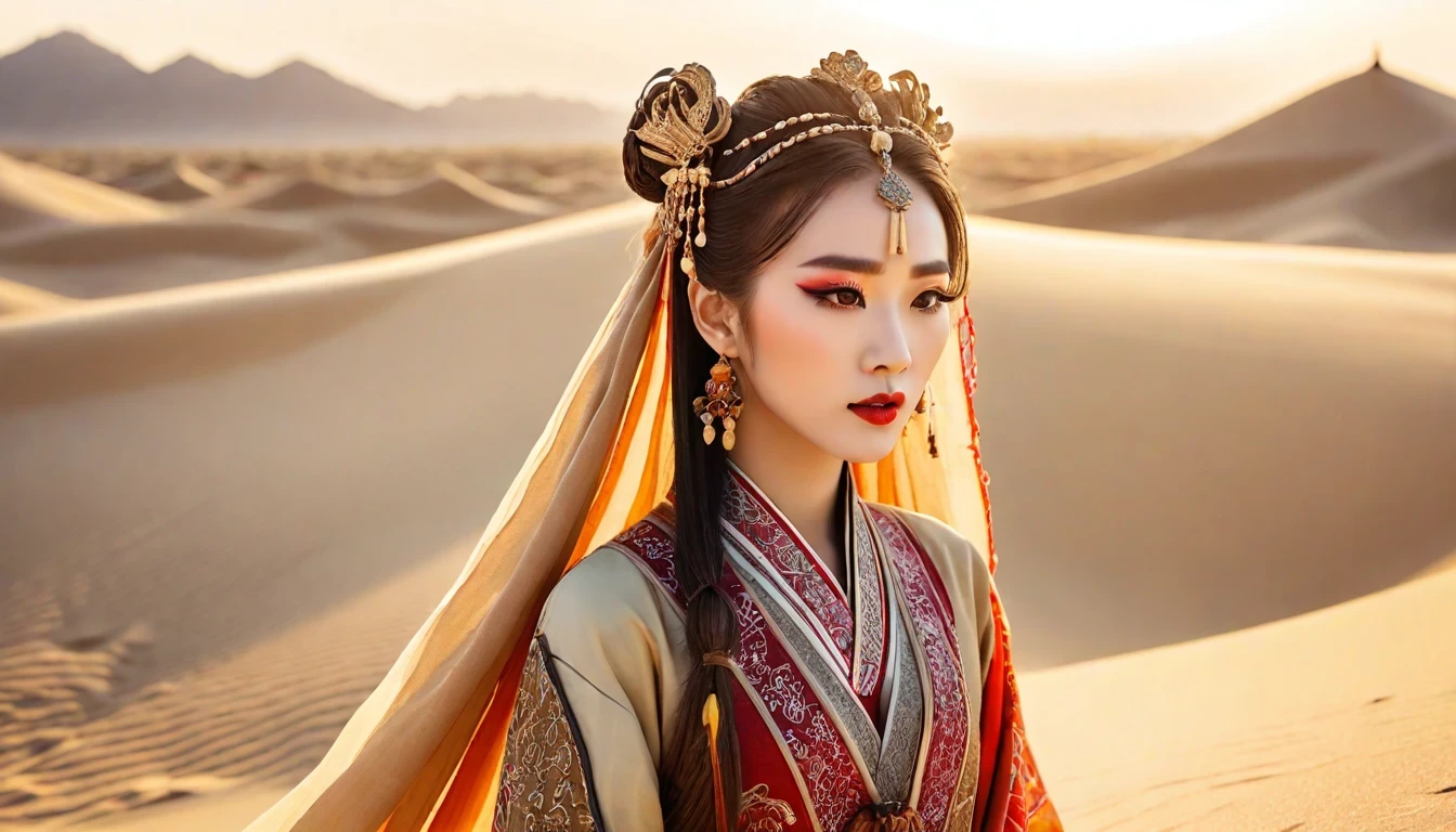 沙漠公主，在金色阳光下显得格外美丽