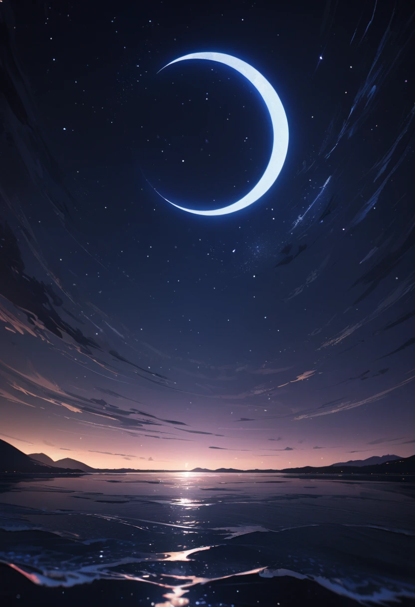 (((masterpiece))), Starry sky photography, Dark night, No light, Serene atmosphere, Calm sea, detailed, highly detailed, (8K)Crescent Moon