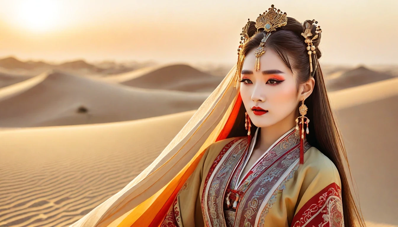 沙漠公主，在金色阳光下显得格外美丽