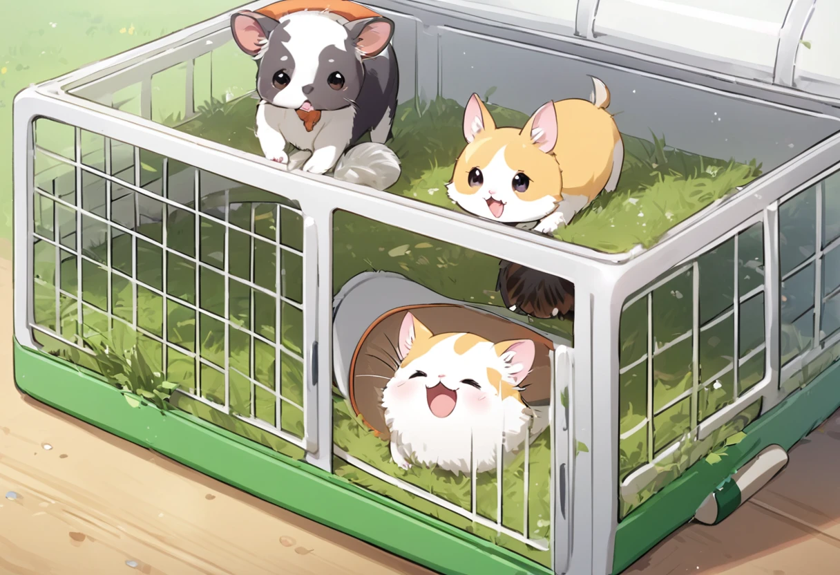 Small animals, in pet cages, pet athletics, playing, small and cute animals,