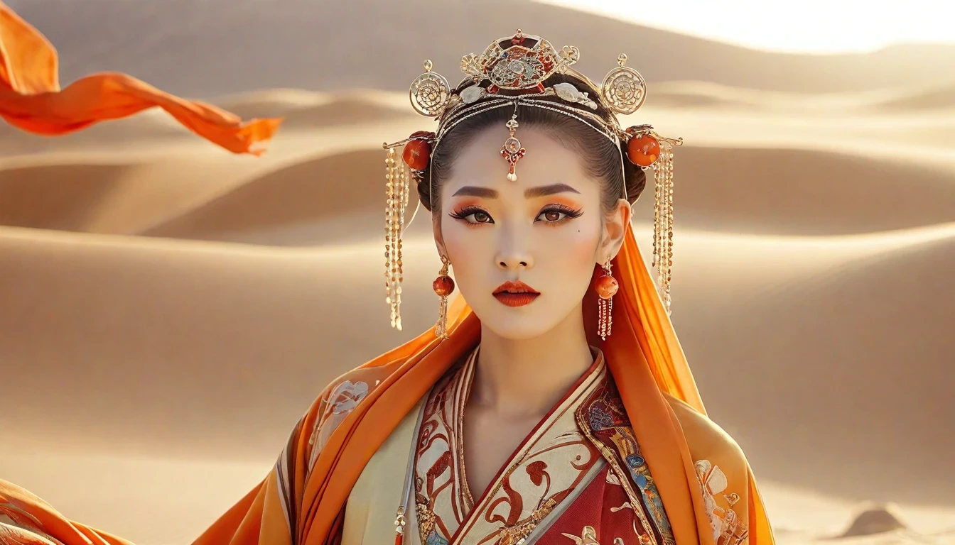 沙漠公主，在金色阳光下显得格外美丽