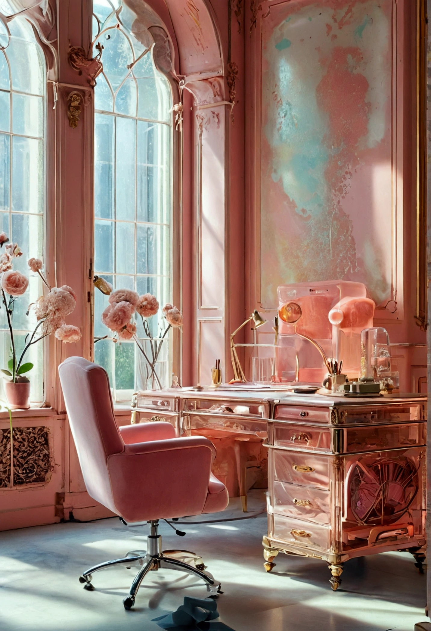 gelatintech Blush, un auteur mystérieux qui crée soigneusement des lignes pleines de suspense sur un bureau vintage transparent, transparent, peau gélatineuse, science-fiction