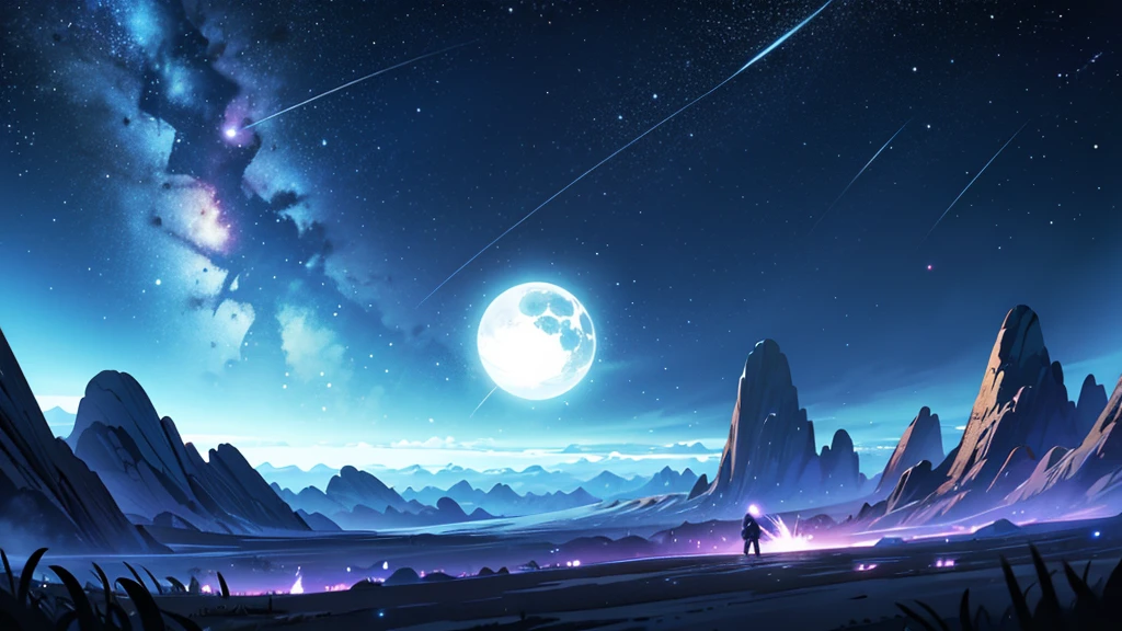 4k ultra high quality, masterpiece, perfect lighting, landscape, empty sky full of stars, outer space