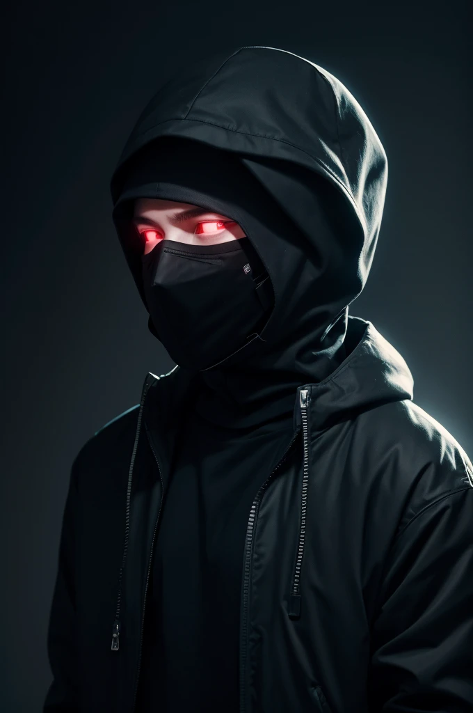 Hacker boy in a dark room and wearing a mask