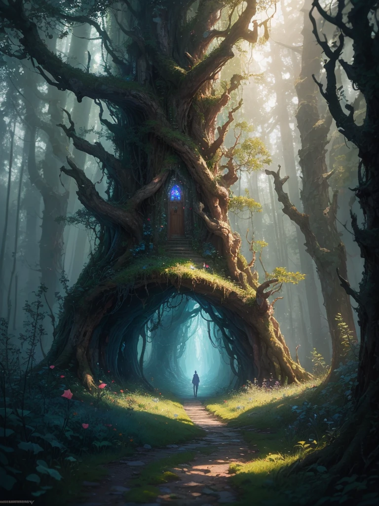 masterpiece, best quality, high quality,extremely detailed CG unity 8k wallpaper, An enchanting and dreamy scene of a fantasy forest, with towering trees, glowing mushrooms, and hidden fairy glens, creating a sense of mystique and enchantment, artstation, digital illustration, intricate, trending, pastel colors, oil paiting, award winning photography, Bokeh, Depth of Field, HDR, bloom, Chromatic Aberration ,Photorealistic,extremely detailed, trending on artstation, trending on CGsociety, Intricate, High Detail, dramatic, art by midjourney