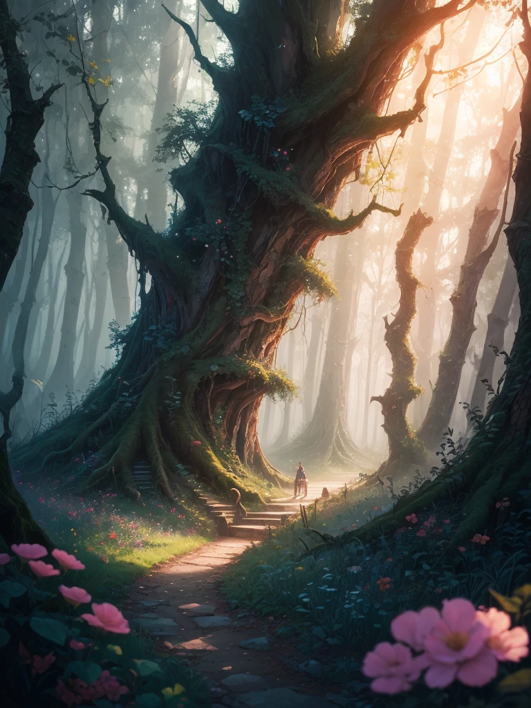 masterpiece, best quality, high quality,extremely detailed CG unity 8k wallpaper, An enchanting and dreamy scene of a fantasy forest, with towering trees, glowing mushrooms, and hidden fairy glens, creating a sense of mystique and enchantment, artstation, digital illustration, intricate, trending, pastel colors, oil paiting, award winning photography, Bokeh, Depth of Field, HDR, bloom, Chromatic Aberration ,Photorealistic,extremely detailed, trending on artstation, trending on CGsociety, Intricate, High Detail, dramatic, art by midjourney