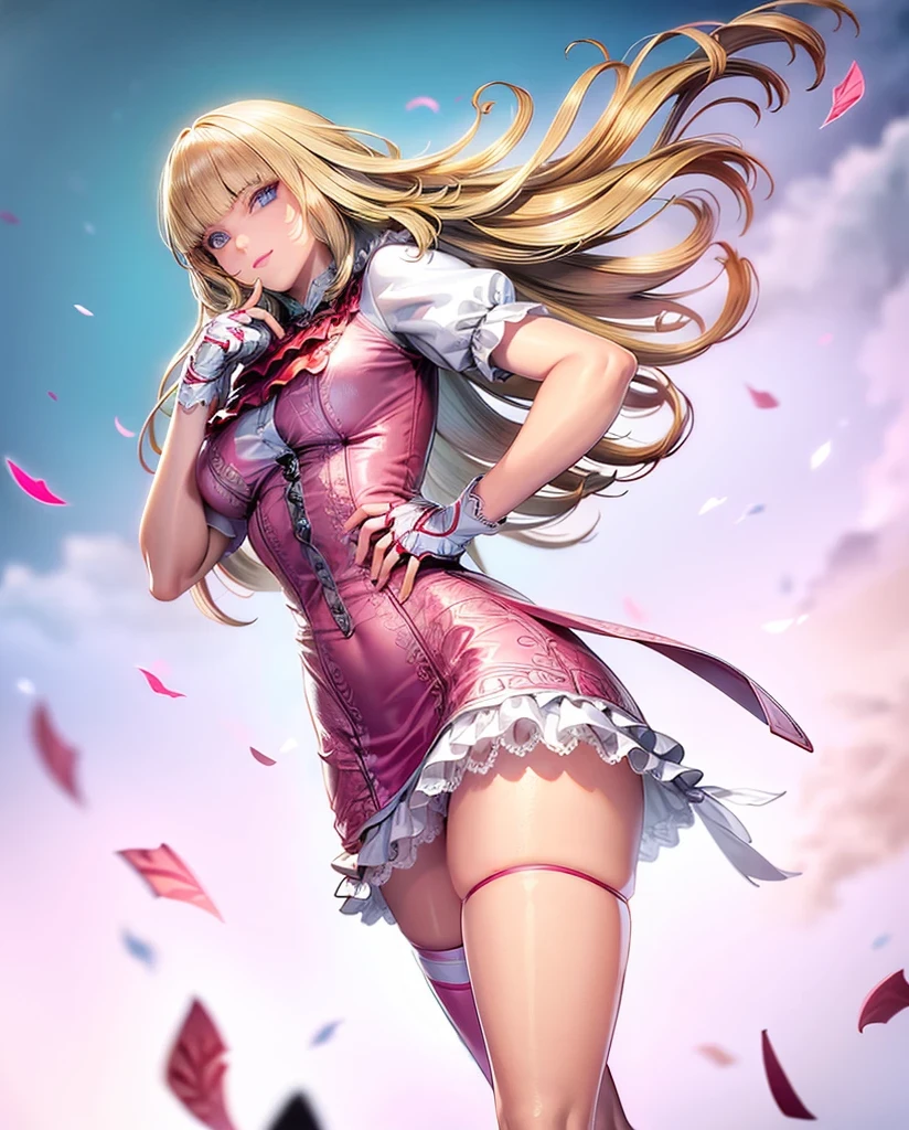 pink thighhighs, smile, 