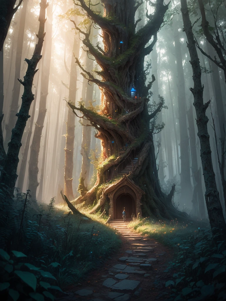 masterpiece, best quality, high quality,extremely detailed CG unity 8k wallpaper, An enchanting and dreamy scene of a fantasy forest, with towering trees, glowing mushrooms, and hidden fairy glens, creating a sense of mystique and enchantment, artstation, digital illustration, intricate, trending, pastel colors, oil paiting, award winning photography, Bokeh, Depth of Field, HDR, bloom, Chromatic Aberration ,Photorealistic,extremely detailed, trending on artstation, trending on CGsociety, Intricate, High Detail, dramatic, art by midjourney