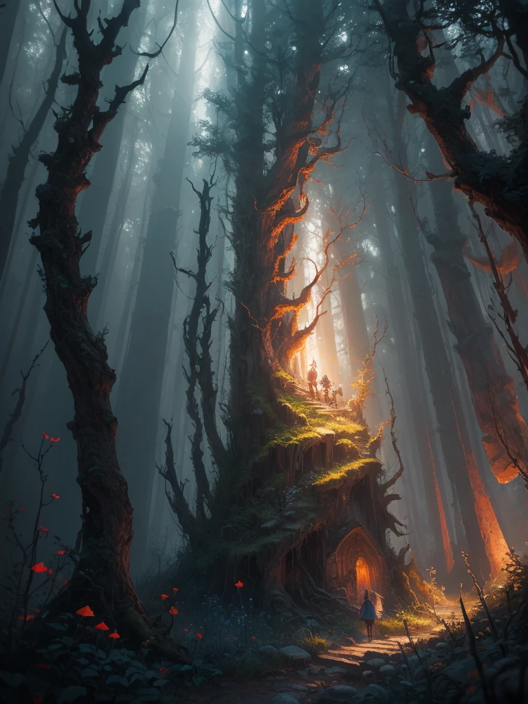 masterpiece, best quality, high quality,extremely detailed CG unity 8k wallpaper, An enchanting and dreamy scene of a fantasy forest, with towering trees, glowing mushrooms, and hidden fairy glens, creating a sense of mystique and enchantment, artstation, digital illustration, intricate, trending, pastel colors, oil paiting, award winning photography, Bokeh, Depth of Field, HDR, bloom, Chromatic Aberration ,Photorealistic,extremely detailed, trending on artstation, trending on CGsociety, Intricate, High Detail, dramatic, art by midjourney