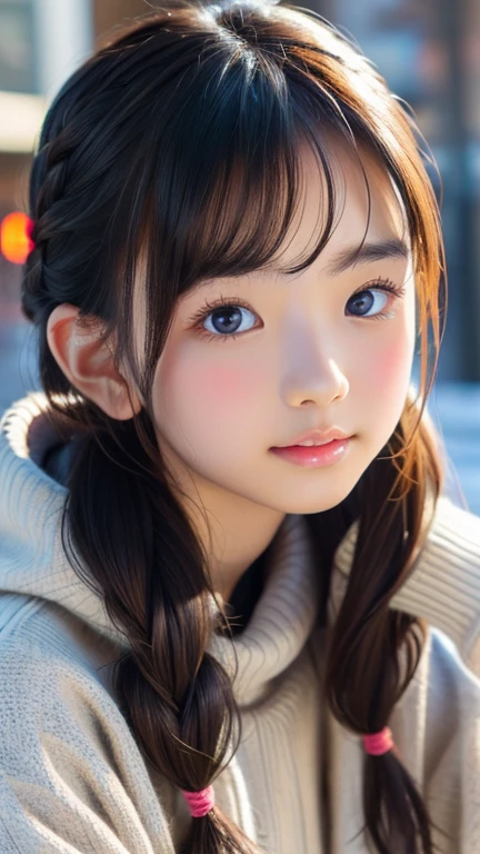 8K、cute、Adult Girls、detailed、Braid your hair in an intricate way、Looking into the camera、Casual winter clothes