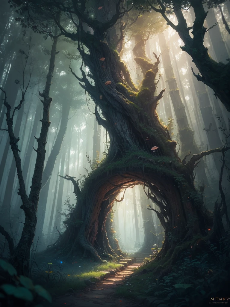 masterpiece, best quality, high quality,extremely detailed CG unity 8k wallpaper, An enchanting and dreamy scene of a fantasy forest, with towering trees, glowing mushrooms, and hidden fairy glens, creating a sense of mystique and enchantment, artstation, digital illustration, intricate, trending, pastel colors, oil paiting, award winning photography, Bokeh, Depth of Field, HDR, bloom, Chromatic Aberration ,Photorealistic,extremely detailed, trending on artstation, trending on CGsociety, Intricate, High Detail, dramatic, art by midjourney