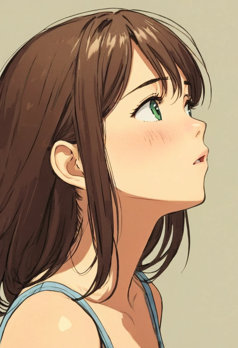 Anime style:1 girl looking up and crying，Profile，90 degree tilt of neck，Face up，Oblique composition