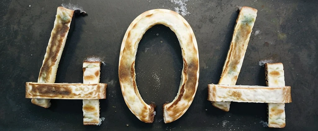 404 bread. 3 pieces of burned bread on a table