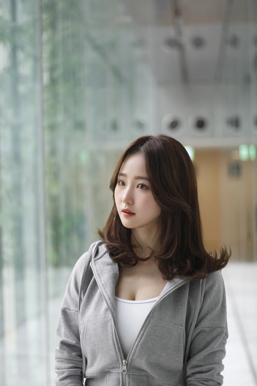 Best Quality, 8k, Masterpiece, (Portrait: 1.3), (photo realistic:1.4), (hyper realistic:1.4), Sharp Focus, looking at viewer, (smoother lighting:1.1), (increase cinematic lighting quality:0.9), realistic lighting, backlighting, light on face, ray trace, (brightening light:1.2), (Increase quality:1.4), sharp detail, (best quality real texture skin:1.4), finely detailed eyes, black_eyes, finely detailed face, 25 year old Korean woman