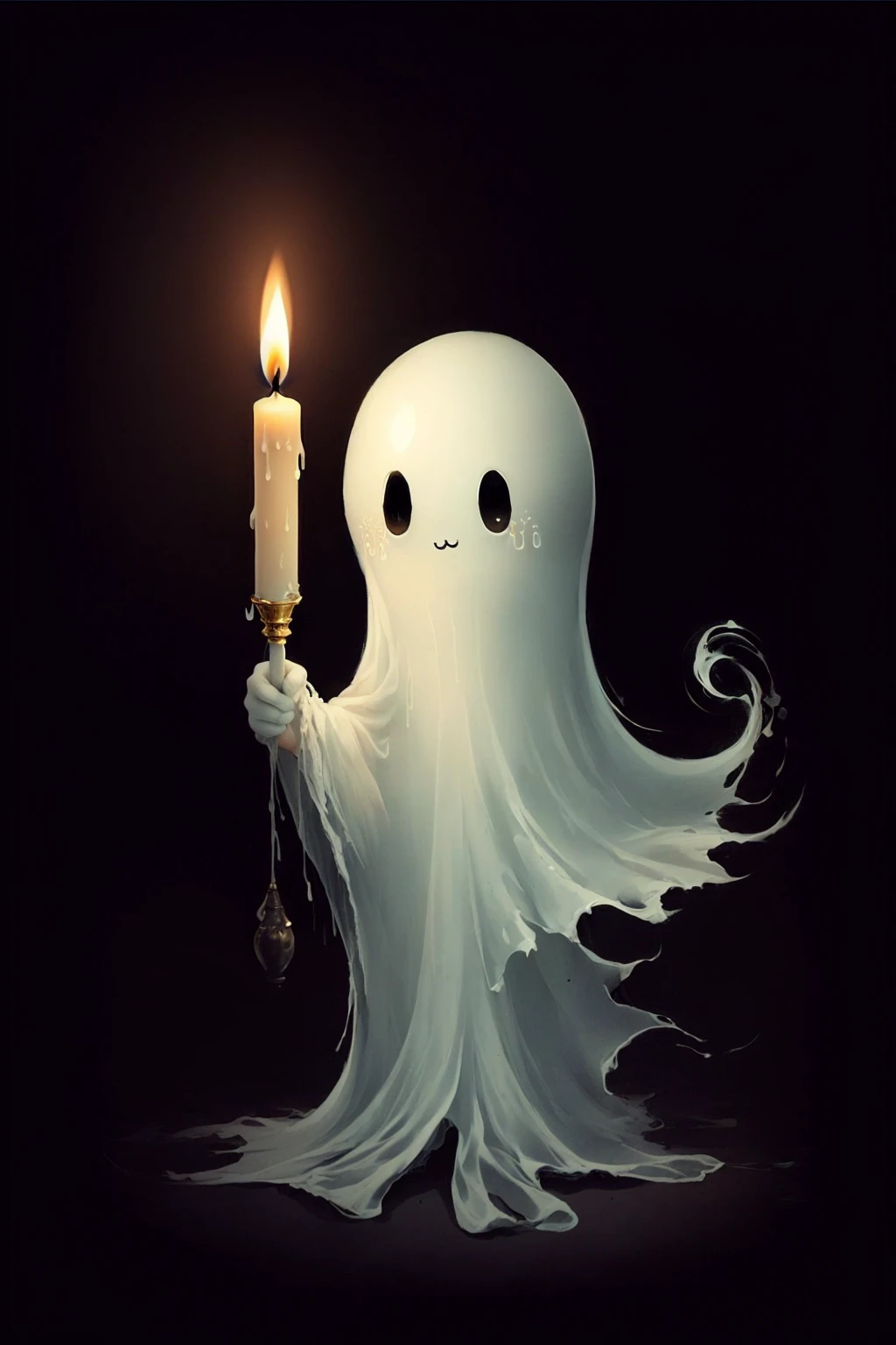 there is a ghost holding a Candle in his hand, cute funny ghost, scary ghost, ghostly ghost, halloween wallpaper with ghosts, ghost, floating ghost, ghostly, 闹ghost!, casper the friendly ghost, Candle dripping wax, Candle, Cute numbers艺术, fuzzy ghost, gloomy, A touch of friendliness, holding a Candle, dripping Candles, Cute numbers