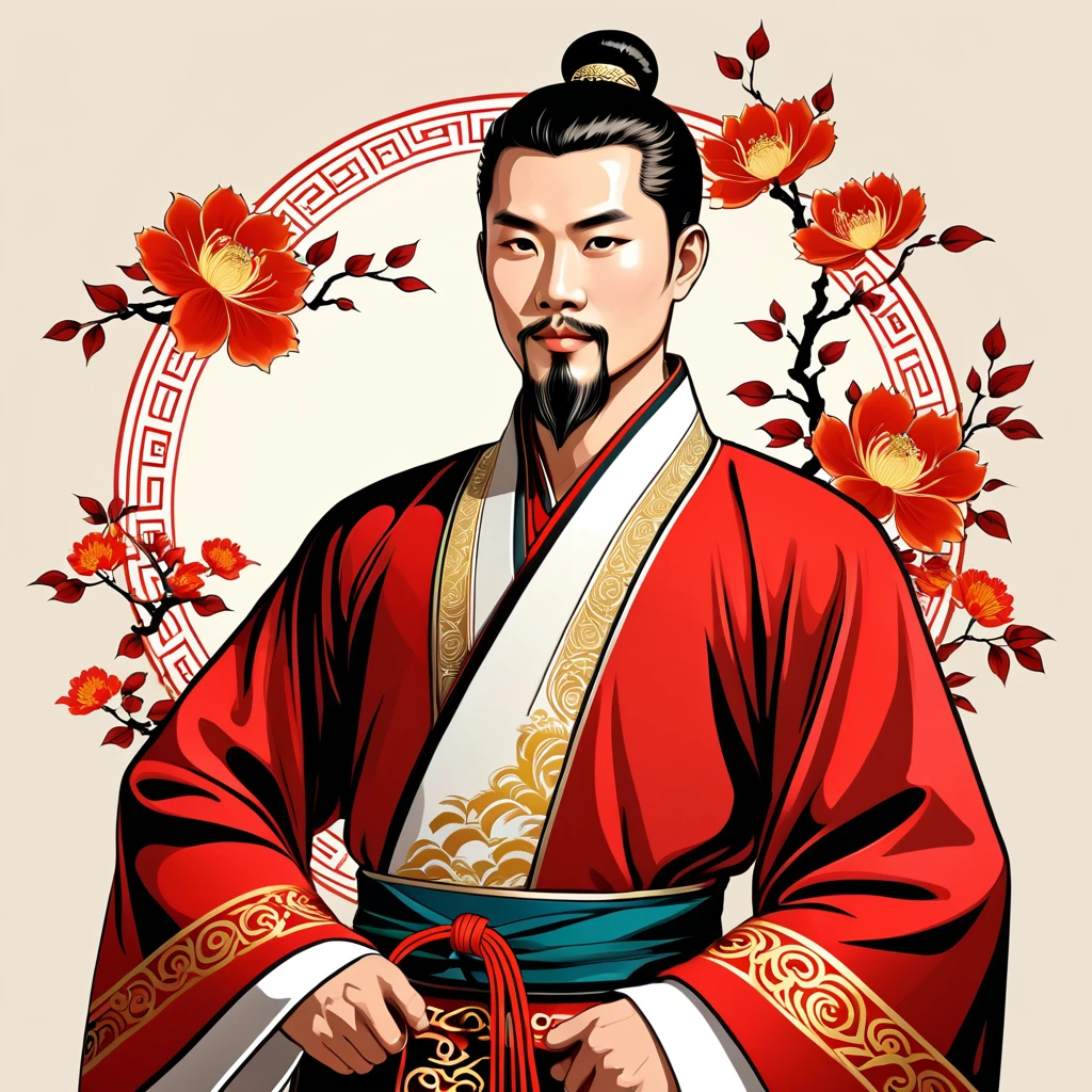 man in chinese folk outfit, vector graphics, strong contours