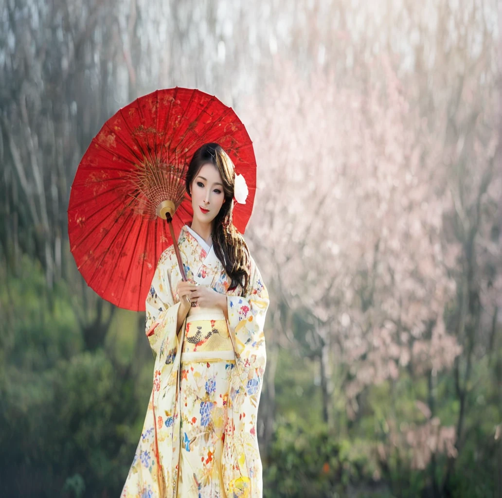 araffe woman in a kimono with a red umbrella, Japanese woman, elegant Japanese woman, Japanese kimono, wearing kimono, traditional Japanese, wearing a kimono, Japanese geisha, Japanese style, Traditional geisha costume, Japanese clothes, Japanese, Photographic portrait of a geisha, Japanese women, Japanese traditional clothing, red kimono, kimono