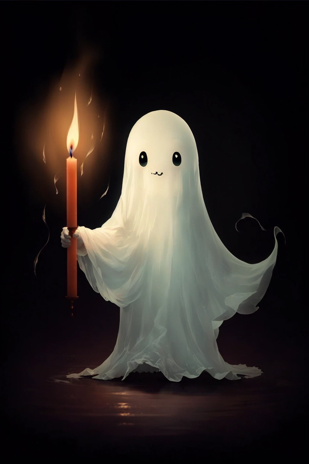 arafed ghost holding a lit candle in front of a dark background, cute funny ghost, scary ghost, ghostly ghost, ghost, floating ghost, ghostly, halloween wallpaper with ghosts, casper the friendly ghost, A touch of friendliness, gloomy, ghosts, irridescent ghostly, children born as ghosts, It sparkles, Cute glowing creatures, 闹ghost!