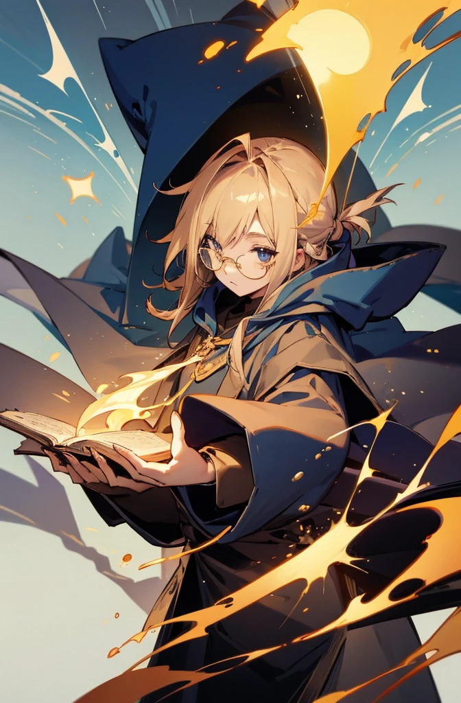 Young mage with glasses and a hooded robe