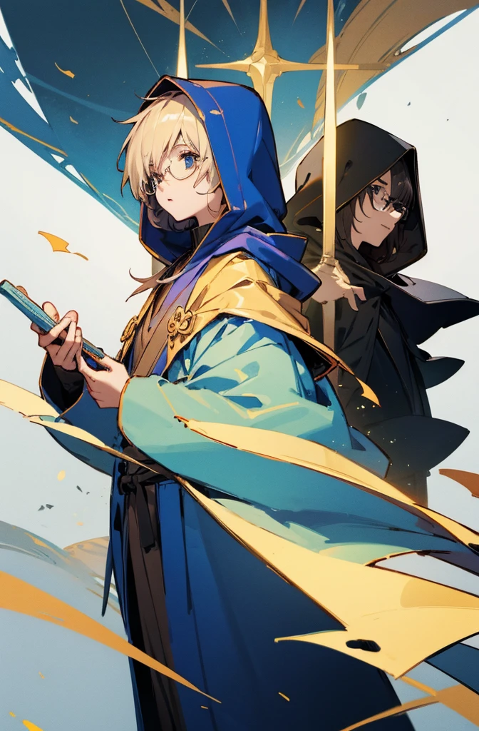 Young mage with glasses and a hooded robe
