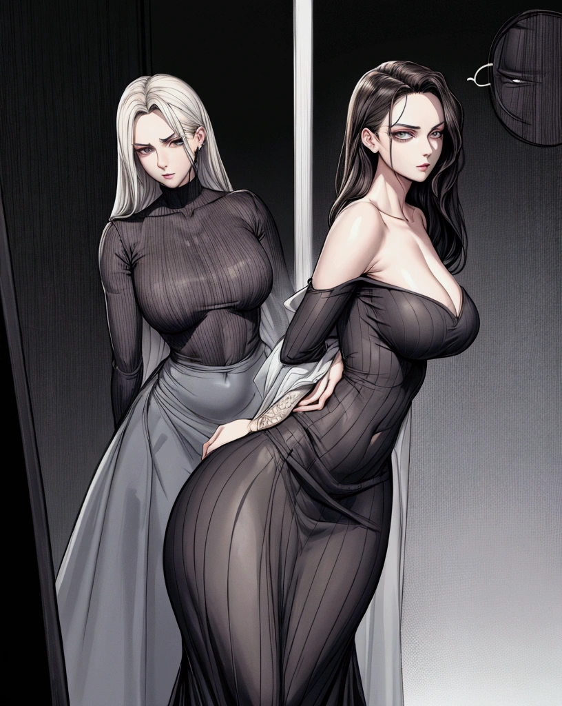 Arrogant and arrogant looks , and Skinny waist, big hips and tighter dress
