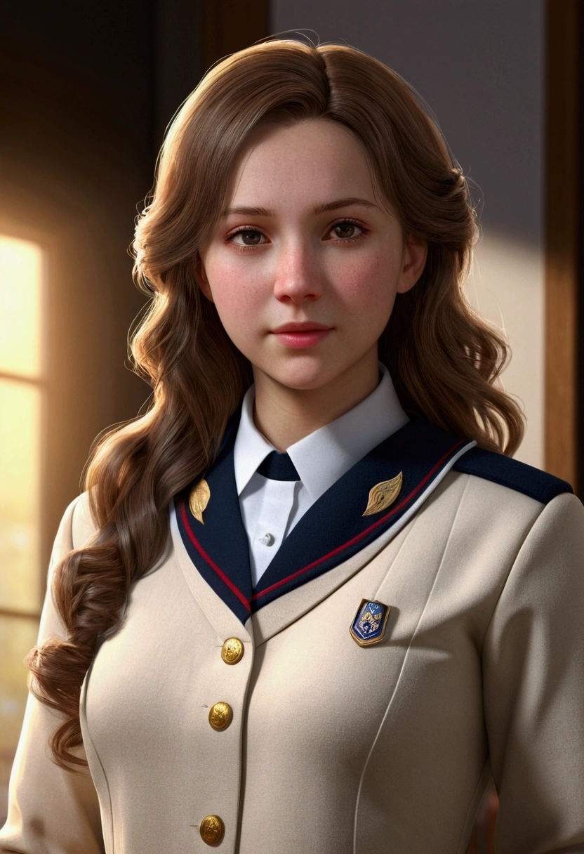 Girl, photorealism, dynamic lighting, artstation, poster, volumetric lighting, very detailed faces, (official uniform: 1.4), long hair, Mamelons mammaires montrant, sweater, delicate collarbone, bare shoulders, full breasts