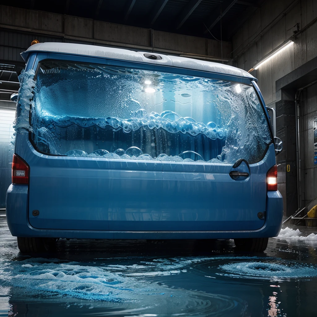 Hd 8k blue bubles and water landscape carwash design for a business