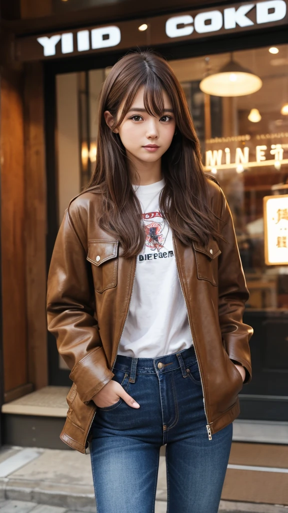 Japanese 、Single eyelid、Brown Hair、Long Hair、Riders jacket、jeans、Engineer boot

