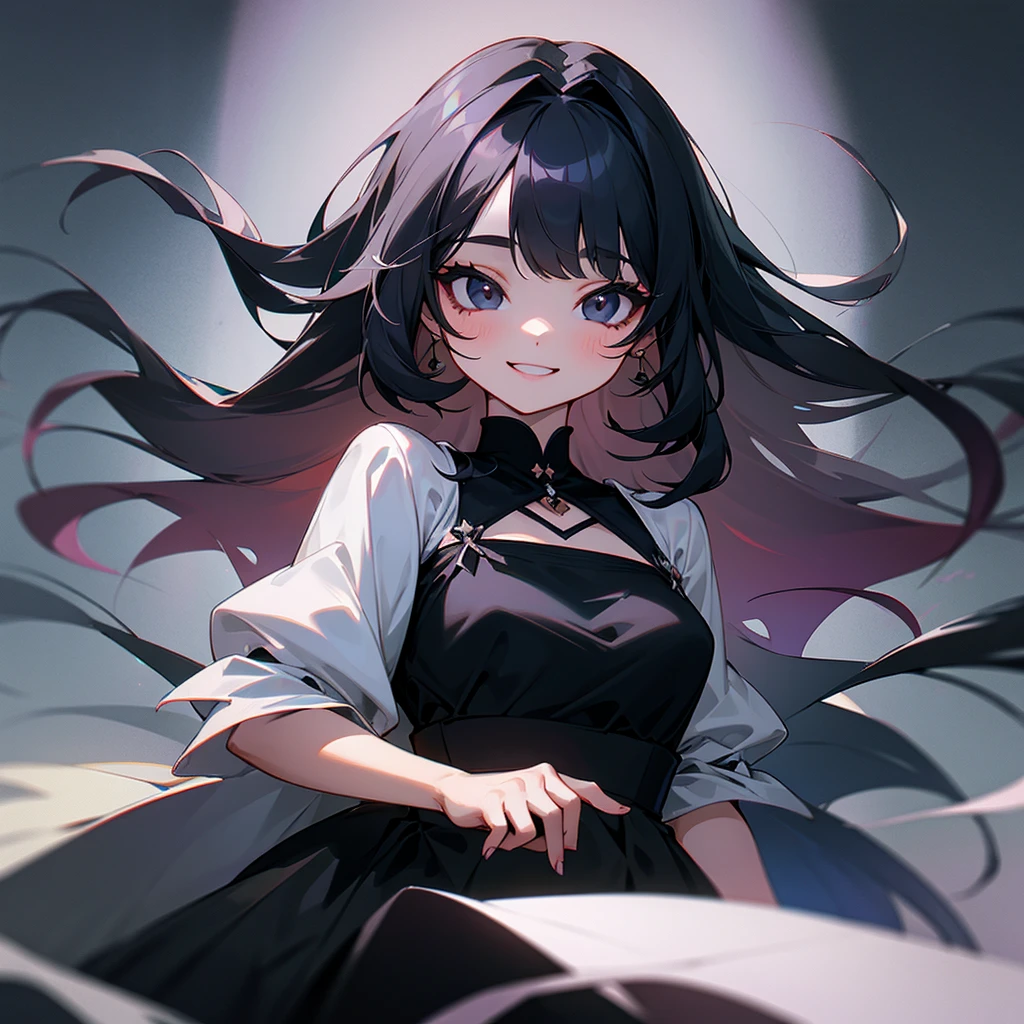 a cut baby girl with black long hair big black eyes with cute smile and beautifull dress in different colors