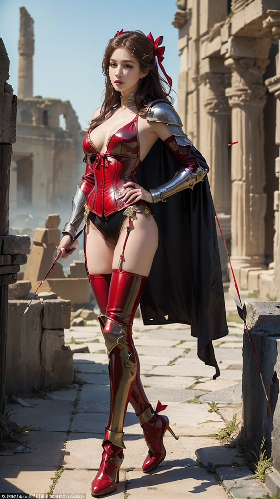 ((masterpiece:1.4)、(Highest quality:1.4)、(Realistic:1.7))、Masterpiece:1.4、(Top-notch rendering:1.4)、(Beautiful Girl Hero 4:1.4)、A beautiful heroine wandering the city:1.4、(Fantastic ancient city ruins:1.7)、(Boris Vallejo's:1.4、Julie Bell:1.4、Luis Royo:1.4、Frank Frazetta:1.4)、20-year-old、(1 Girl:1.4)、(Red Latex Bodysuit:1.4)、(Black super thong panties:1.4)、(Ultra Ultra Bikini:1.4)、(Sexy red corset:1.4)、(Decorations and costumes symbolizing the hero:1.7)、(Put on armor and helmets:1.7)、(He carries a bow and a case containing several arrows on his back and a spear in his hand.:1.7)、(An outfit that emphasizes beautiful breasts:1.4)、Detailed eyes、Beautiful Eyes、double eyelid、{Long Hair}、Beautiful woman with perfect figure:1.4、Perfect proportions:1.4、(Anatomically correct body shape:1.4)、well-proportioned and beautiful udder、(Beautiful girl with a slim waist:1.4)、(Narrow waist:1.4)、(9-body proportions beautiful girl:1.4)、(A beautiful girl with long legs and a good figure:1.4)、Standing、(Full Body Photo:1.4)、(Ancient Heroes&#39; World Fantasy:1.4)、Ruined Old Castle、Megastructures:1.7、Great landscaping、Ancient City Fantasy、Mysterious World、Desolate landscape、Vast ancient dungeon、Photorealistic images、Sharp focus:1.5、Vision:1.7、Draw her as a beautiful girl with a good figure:1.4、Beautiful and well-proportioned hips、Sexy ass、Beautiful feet:1.2、Raw photo、Red lips、Lip Glow、Eyeshadow、Red High Heels、Beautiful face with long face、(choker:1.4、necklace:1.4、Earrings:1.4)、Supermodel:1.4、Nikon SLR D6、Natural light、Lighting technology that creates beautiful expressions、Ideal lighting、(フォトRealistic:1.4)、Raw photo、A beautiful heroine wandering through the ruins of an ancient city:1.4

