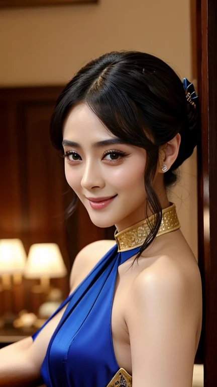 Fan Bing-bing wearing sexy 12th century traditional clothing and smiling