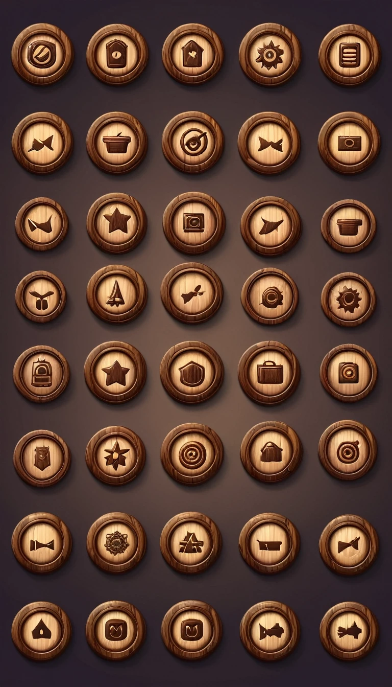 a set of UI Buttons,wooden buttons with store or market symbol on it,Game Gui,game UI,UI design