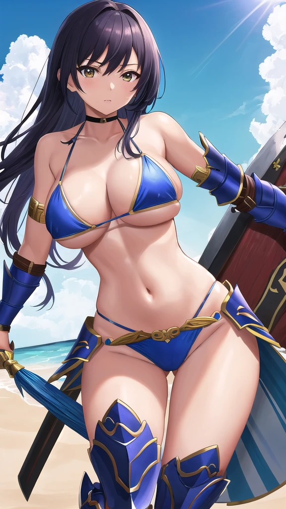 Art inspired by Masamune Shirow, Armor Girl, Bikini Armor, Bikini Armor, Bikini Armor female knight, Bikini Armor, tits, Knight Girl, tits、Intense movement,topless, White thighs,Vertical belly button、Skin radiance