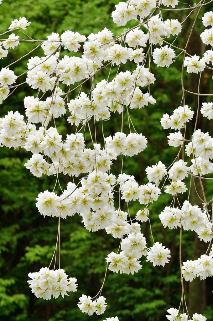 there are many white flowers hanging from a tree in the forest, a stipple by Chen Lin, flickr, art nouveau, exotic alien flora, extremely beautiful and ethereal, long wispy tentacles, beautiful!!!!!!!!!, beautiful natural forms, flowers with very long petals, lots of weird alien plants, alien plant, beautiful plants, really beautiful nature, strange flora, strange vegetation