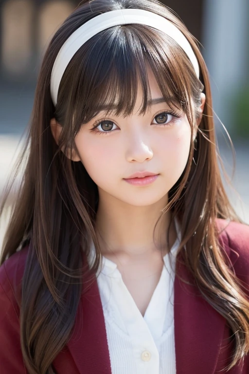 Realistic painting、Best image quality、cute日本の女の子、Beautiful Japanese Girl、1 Girl、（Miyu Ozono）Kobe Nankinmachi、Highly detailed faceと肌の質感、sophistication、Highly detailed face、beautiful girl、Long Hair、With bangs、cute女の子、（lips are plump、especially the upper lip）、Please open your mouth a little、perfection、最高級のbeautiful girl、head band、cute、Sparkling eyes、Similar to Haruka Fukuhara、An even cuter face