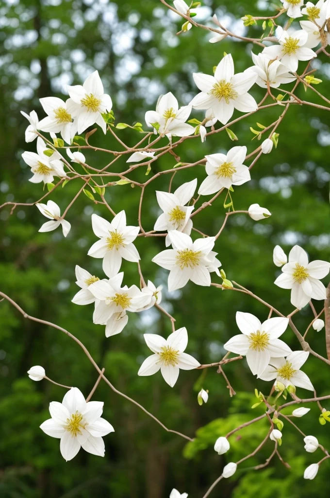 there are many white flowers hanging from a tree in the forest, a stipple by Chen Lin, flickr, art nouveau, exotic alien flora, extremely beautiful and ethereal, long wispy tentacles, beautiful!!!!!!!!!, beautiful natural forms, flowers with very long petals, lots of weird alien plants, alien plant, beautiful plants, really beautiful nature, strange flora, strange vegetation