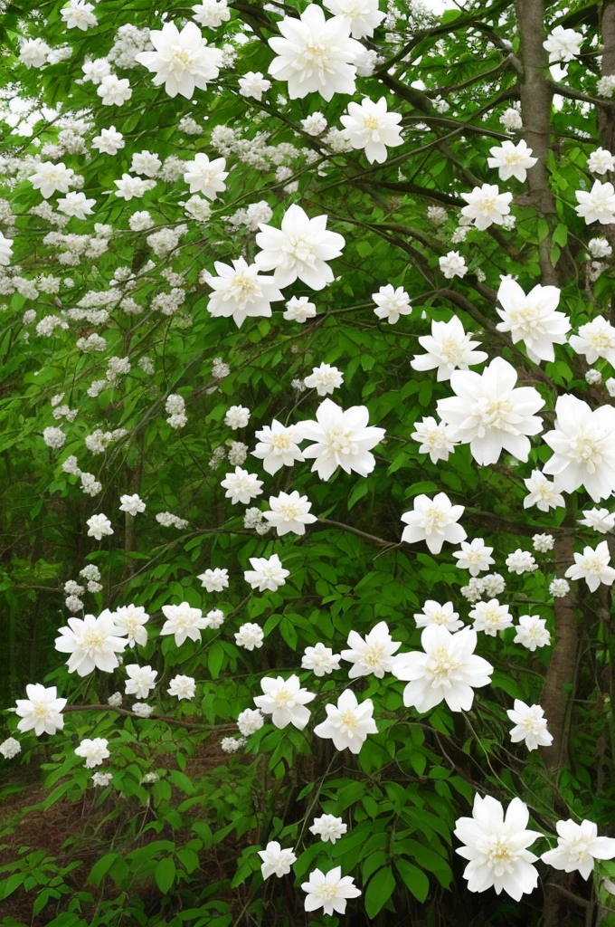 there are many white flowers hanging from a tree in the forest, a stipple by Chen Lin, flickr, art nouveau, exotic alien flora, extremely beautiful and ethereal, long wispy tentacles, beautiful!!!!!!!!!, beautiful natural forms, flowers with very long petals, lots of weird alien plants, alien plant, beautiful plants, really beautiful nature, strange flora, strange vegetation