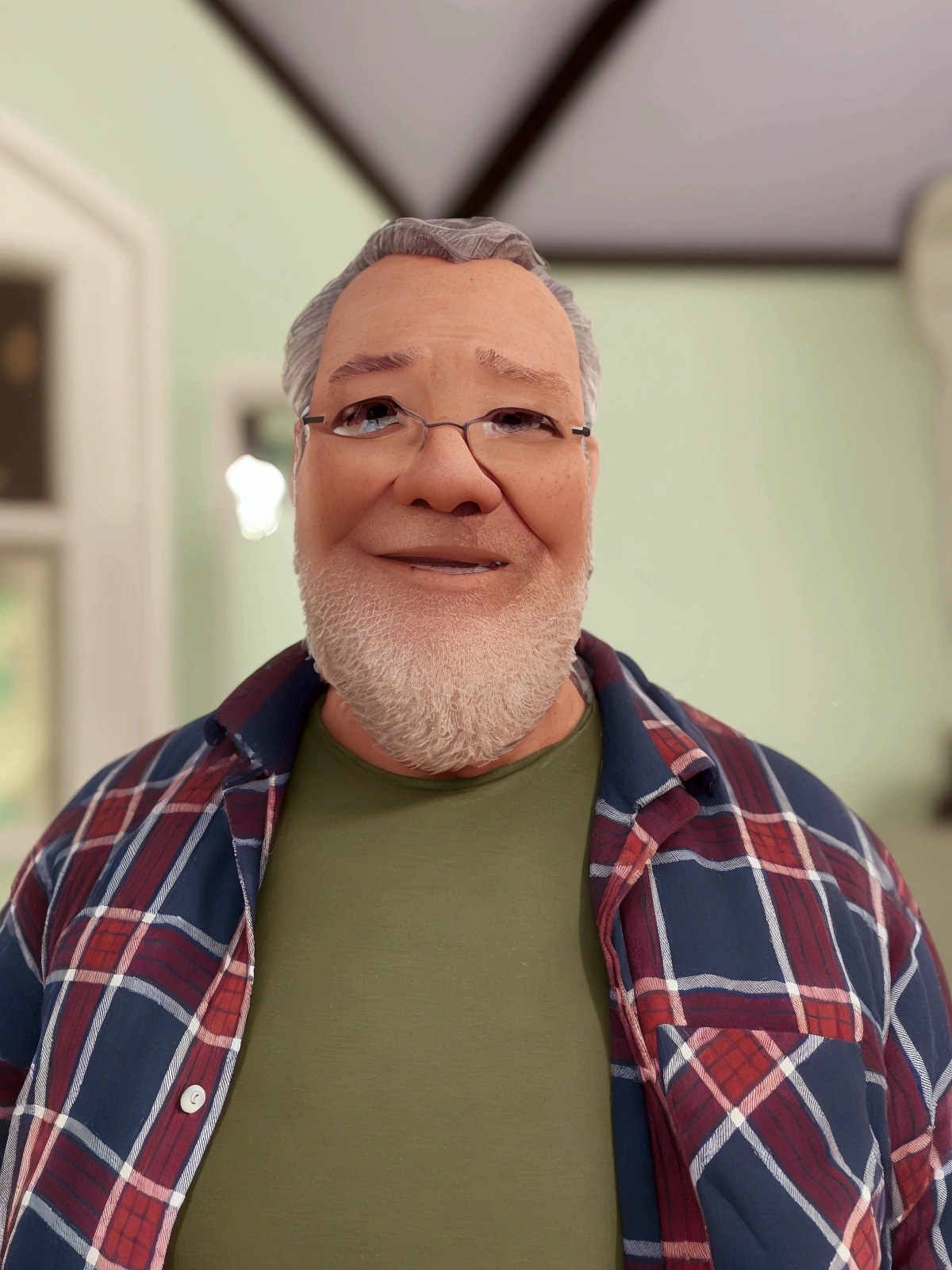 Cartoon character of a man in black glasses and blue shirt, an animated character, Stylized Character, animation style rendering, stylized 3D, Arnold Maya Rendering, Stylized 3D Rendering, toon rendering screenshot, 3D Character, 3D Character, Stylized 3D Rendering, 3D Character Rendering, cartoon character, Closeup Character, Character Pose, (Pixar Style) (master part:1.2) (bokeh) (best quality) (detailed skin) (detailed texture ) (8K) (clay) (cinematic lighting) (sharp focus,Sits and leaks the upper body