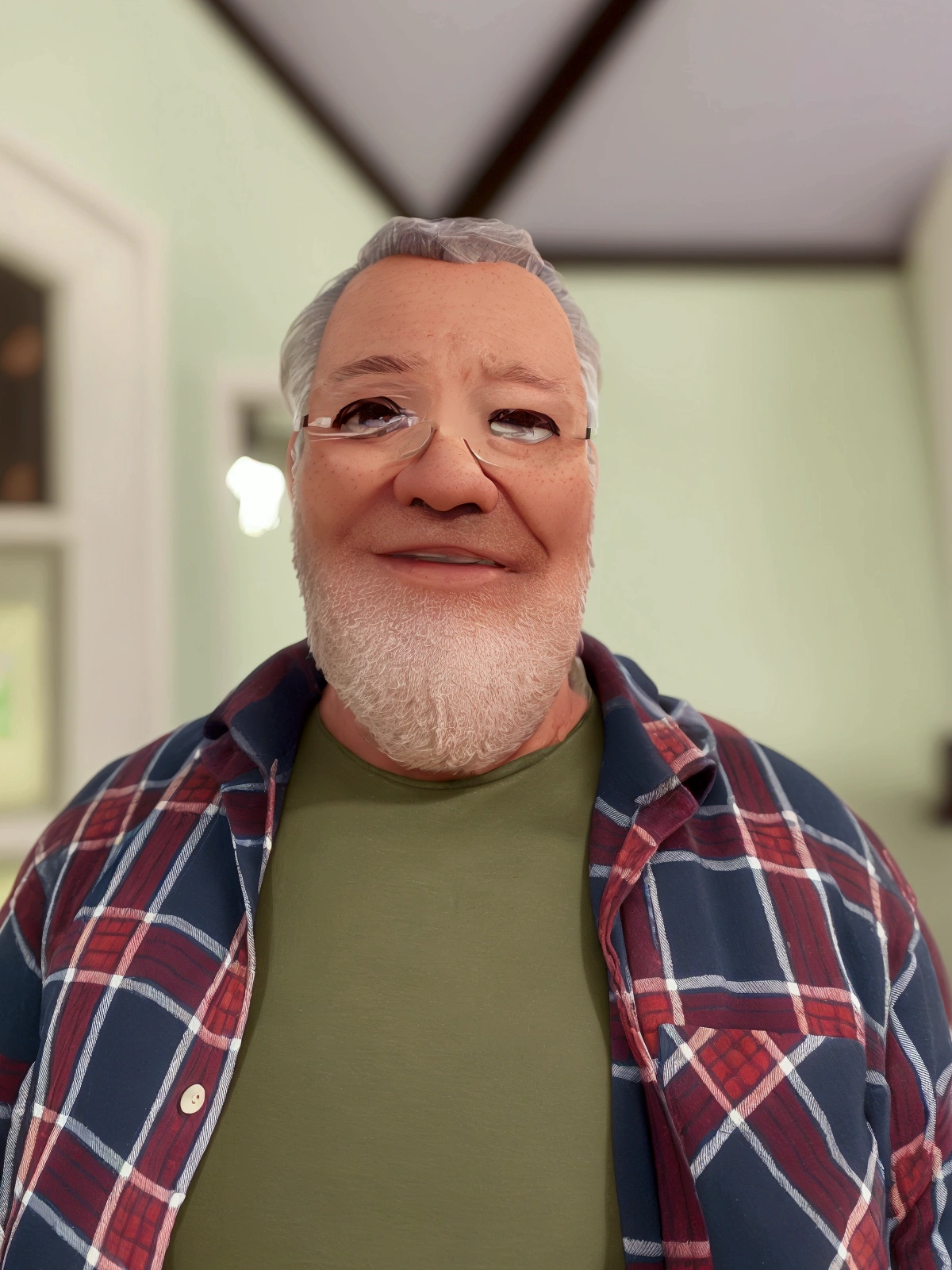 Cartoon character of a man in black glasses and blue shirt, an animated character, Stylized Character, animation style rendering, stylized 3D, Arnold Maya Rendering, Stylized 3D Rendering, toon rendering screenshot, 3D Character, 3D Character, Stylized 3D Rendering, 3D Character Rendering, cartoon character, Closeup Character, Character Pose, (Pixar Style) (master part:1.2) (bokeh) (best quality) (detailed skin) (detailed texture ) (8K) (clay) (cinematic lighting) (sharp focus,Sits and leaks the upper body