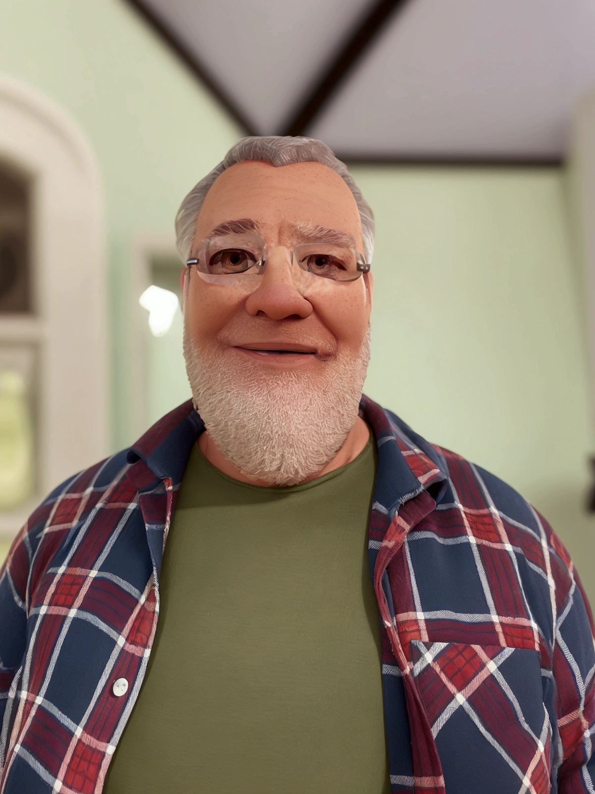Cartoon character of a man in black glasses and blue shirt, an animated character, Stylized Character, animation style rendering, stylized 3D, Arnold Maya Rendering, Stylized 3D Rendering, toon rendering screenshot, 3D Character, 3D Character, Stylized 3D Rendering, 3D Character Rendering, cartoon character, Closeup Character, Character Pose, (Pixar Style) (master part:1.2) (bokeh) (best quality) (detailed skin) (detailed texture ) (8K) (clay) (cinematic lighting) (sharp focus，Sits and leaks the upper body